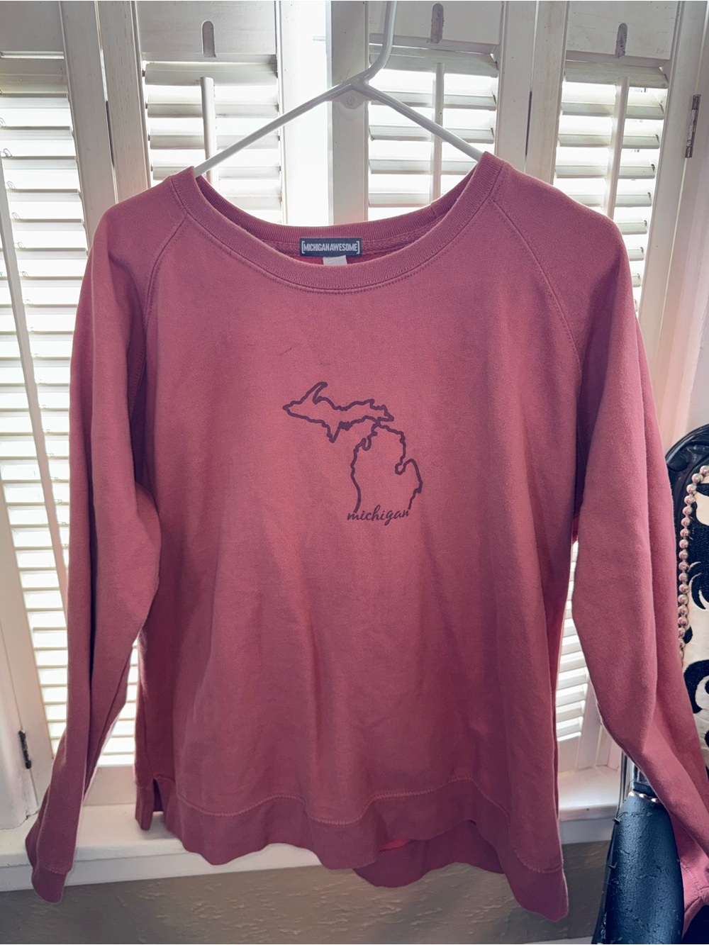 Michigan Outline Pullover Sweatshirt - Dusty Rose